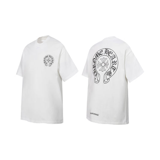 Chrome Hearts Sanskrit Horseshoe Glow-in-the-Dark Print T-Shirt Black White