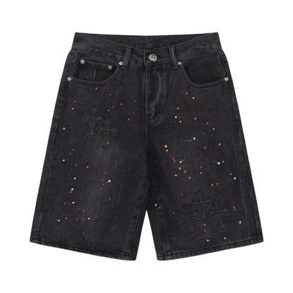 Chrome Hearts Cross Embroidered Vintage Denim Shorts