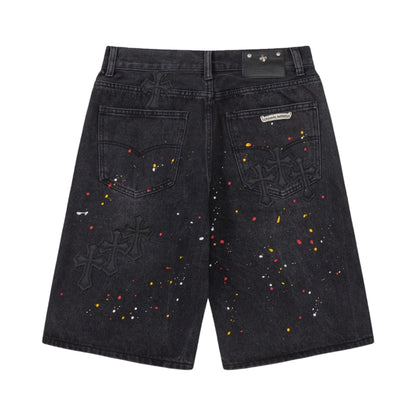 Chrome Hearts Cross Embroidered Vintage Denim Shorts
