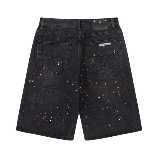 Chrome Hearts Cross Embroidered Vintage Denim Shorts