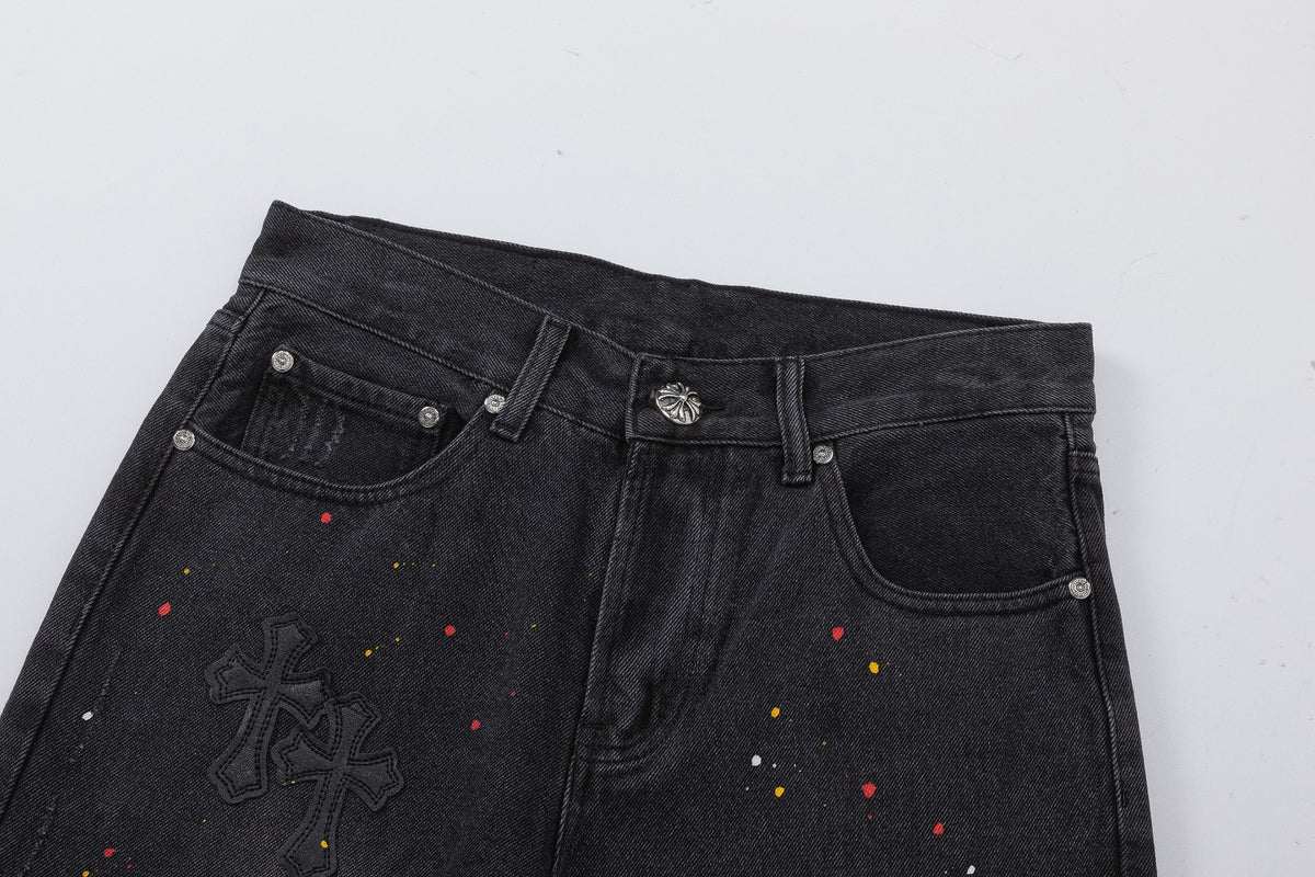 Chrome Hearts Cross Embroidered Vintage Denim Shorts