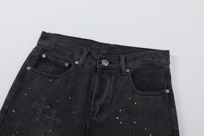 Chrome Hearts Cross Embroidered Vintage Denim Shorts