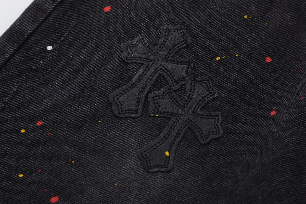 Chrome Hearts Cross Embroidered Vintage Denim Shorts