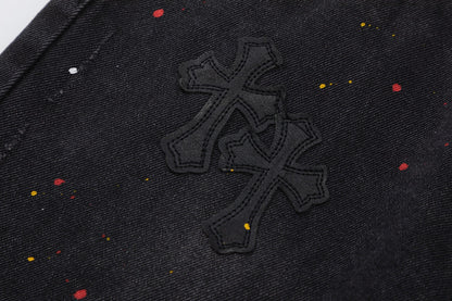 Chrome Hearts Cross Embroidered Vintage Denim Shorts