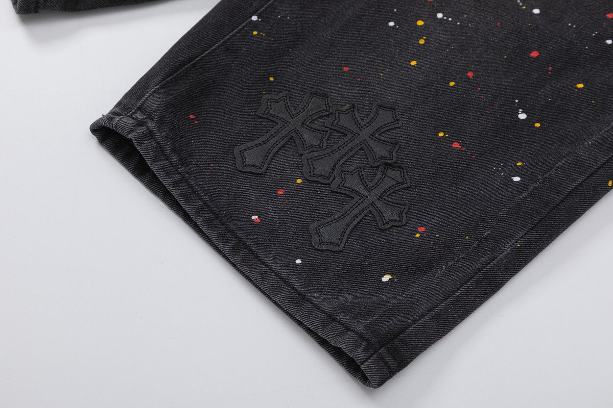Chrome Hearts Cross Embroidered Vintage Denim Shorts