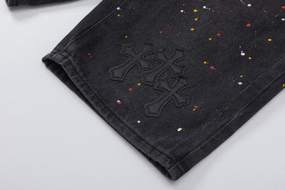 Chrome Hearts Cross Embroidered Vintage Denim Shorts