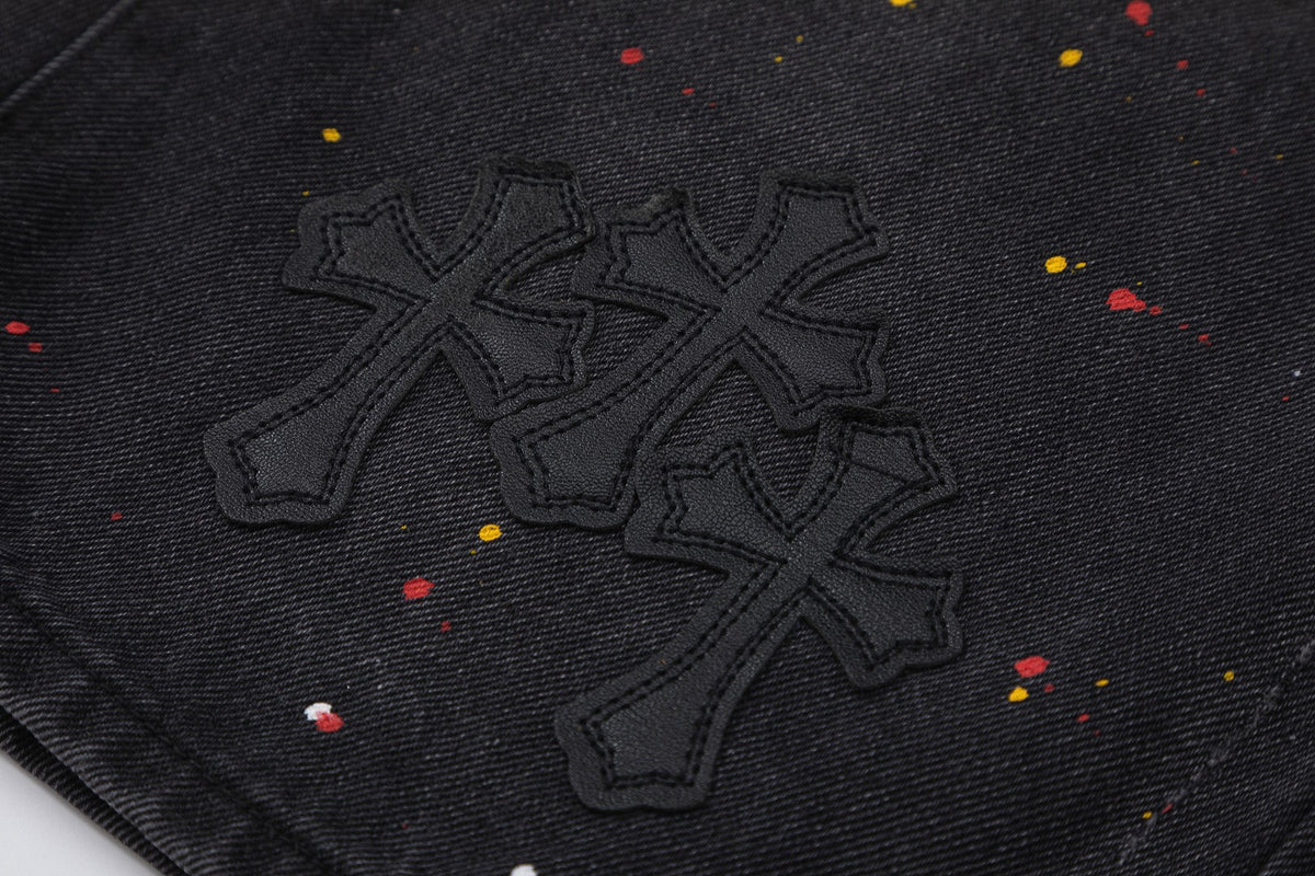 Chrome Hearts Cross Embroidered Vintage Denim Shorts