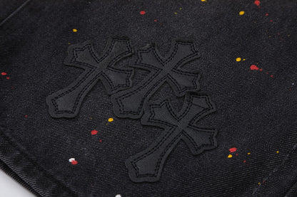 Chrome Hearts Cross Embroidered Vintage Denim Shorts