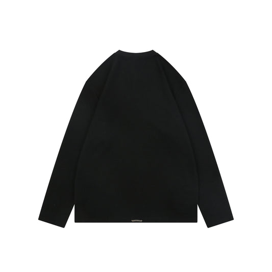 Chrome Hearts Cross Leather Patch Waffle Knit Henley Long Sleeve Black